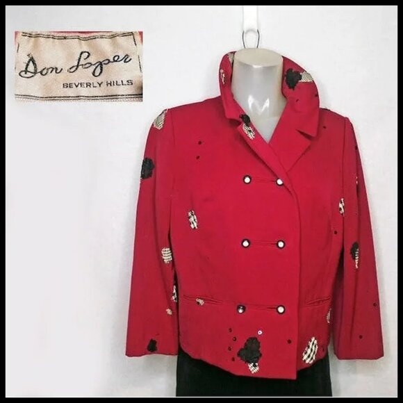 Vintage Red Blazer Cropped Jacket Upcycled Don Loper / One Of A Kind - Picture 7 of 15